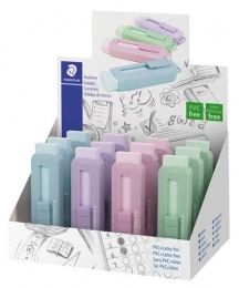 Radír display, műanyag tokos, STAEDTLER® "525 PS", vegyes pasztell színek